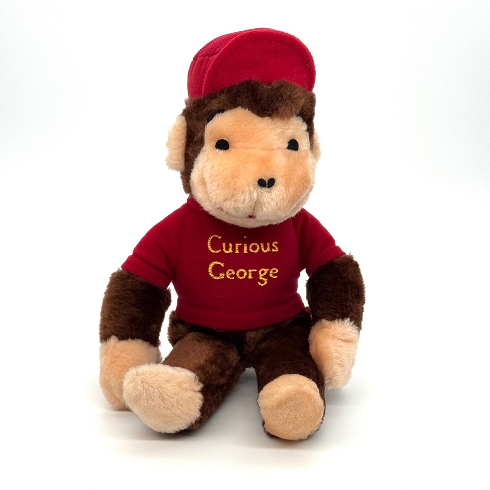 Vintage Knickerbocker Curious George Plush Red Shirt Hat Stuffed Animal
